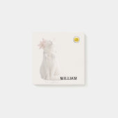 CHECK MEO White Cat with Headphones – Personalized Post-it Klebezettel (Vorderseite)