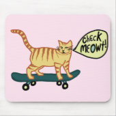 CHECK MEOWT Skateboarding Tabby Cat Pink Mousepad (Vorne)