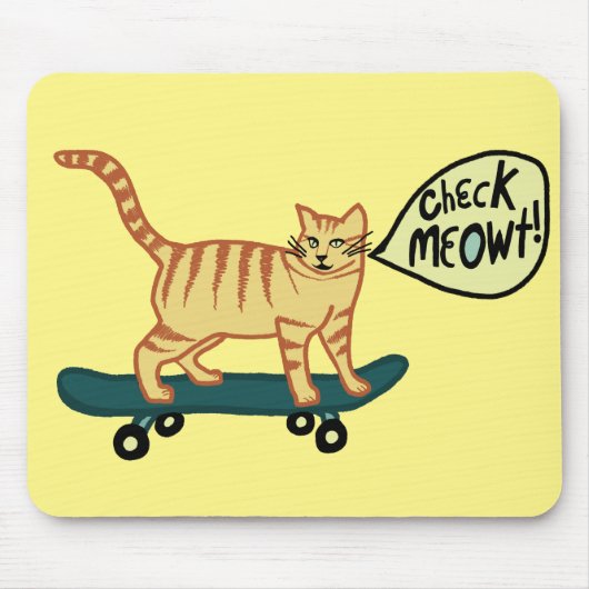 CHECK MEOWT Skateboarding Tabby Cat Yellow Mousepad (Vorne)