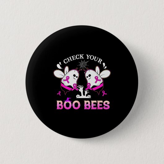 Check Your Boo Bees Funny Breast Cancer Halloween  Button (Vorderseite)
