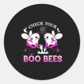 Check Your Boo Bees Funny Breast Cancer Halloween Runder Aufkleber (Vorderseite)