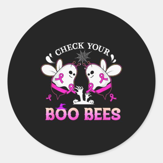 Check Your Boo Bees Funny Breast Cancer Halloween  Runder Aufkleber (Vorderseite)