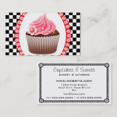Checkboard Pink Cupcake Bakery Business Card Visitenkarte (Vorne/Hinten)