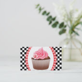 Checkboard Pink Cupcake Bakery Business Card Visitenkarte (Stehend Vorderseite)
