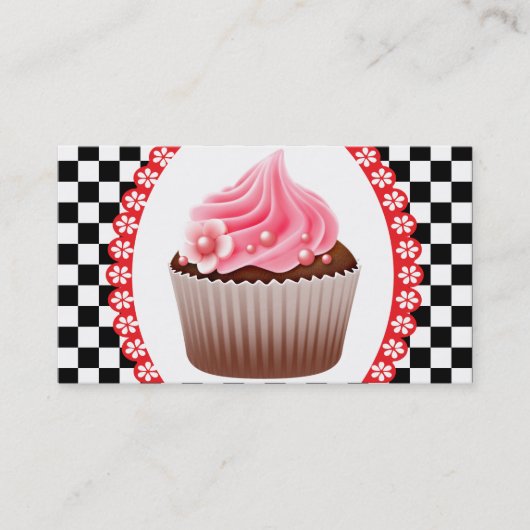 Checkboard Pink Cupcake Bakery Business Card Visitenkarte (Vorderseite)