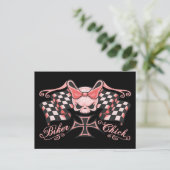 Checked Biker Chick Postkarte (Stehend Vorderseite)