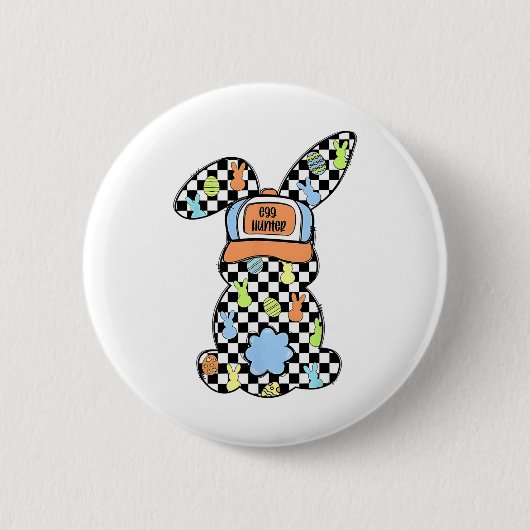 Checked Bunny Oaster Day Coquette Bows Rabbit Ha Button (Vorderseite)