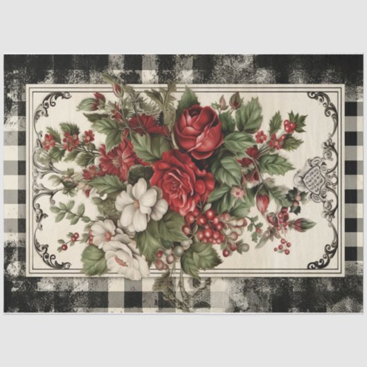 Checked Christmas Florals Seidenpapier (Vorderseite)