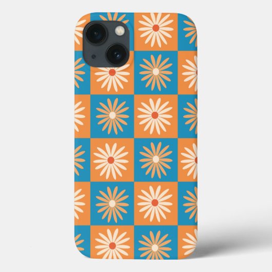 Checked Daisy on Blue and Orange Checkerboards Case-Mate iPhone Hülle (Rückseite)
