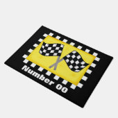 Checked Flag Race Number Personalisiert Black Fußmatte (Schrägansicht)