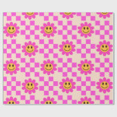 Checked Hot Pink Lächeln Blume mit Quadraten Geschenkpapier (Flach)