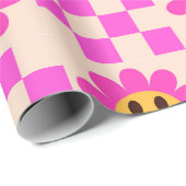Checked Hot Pink Lächeln Blume mit Quadraten Geschenkpapier (Rolleneckpunkt)