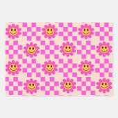 Checked Hot Pink Lächeln Blume mit Quadraten Geschenkpapier Set (Vorderseite 3)