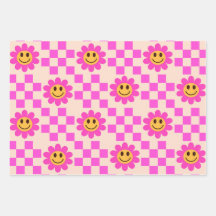 Checked Hot Pink Lächeln Blume mit Quadraten