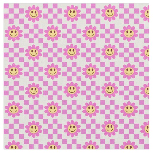Checked Hot Pink Lächeln Blume mit Quadraten Stoff (Nahaufnahme)