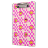 Checked Hot Pink Lächelnde Blume mit Quadraten Klemmbrett (Links)