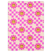 Checked Hot Pink Lächelnde Blume mit Quadraten Klemmbrett (Rückseite)