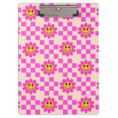 Checked Hot Pink Lächelnde Blume mit Quadraten Klemmbrett (Vorderseite)