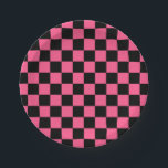 Checked Hot Roink und Black Pappteller<br><div class="desc">Abstrakte digitale Kunst von heißen rosa und schwarzen Quadraten in einer karierten Formation.</div>