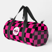 Checked Hot rosa Schwarzes geometrisches Retro Mon Duffle Bag (Rechte Ecke)