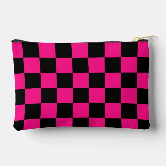 Checked Hot rosa Schwarzes geometrisches Retro Mon Zubehörtasche (Rückseite)