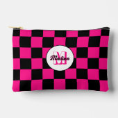 Checked Hot rosa Schwarzes geometrisches Retro Mon Zubehörtasche (Vorderseite)