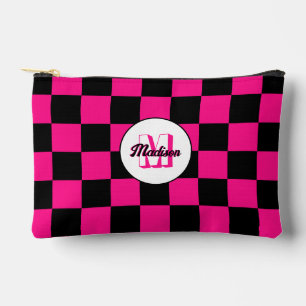 Checked Hot rosa Schwarzes geometrisches Retro Mon Zubehörtasche