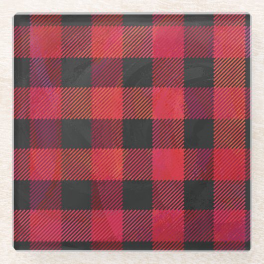 Checked Kariert Red and Black Glasuntersetzer (Vorderseite)