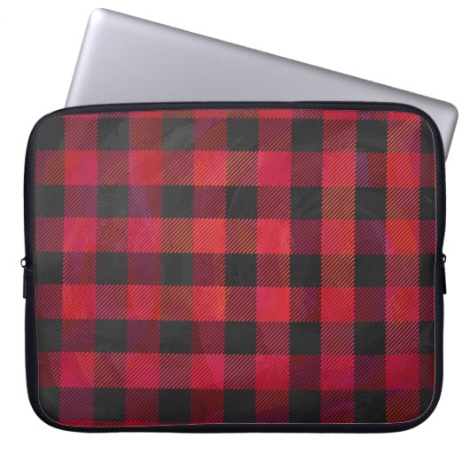 Checked Kariert Red and Black Laptopschutzhülle (Vorderseite)