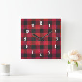 Checked Kariert Red and Black Quadratische Wanduhr (Zuhause)