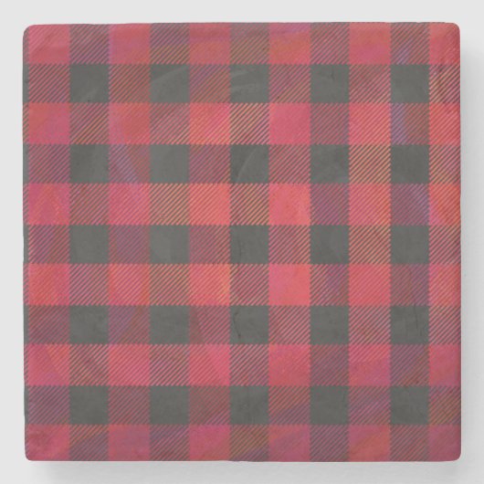 Checked Kariert Red and Black Steinuntersetzer (Vorderseite)