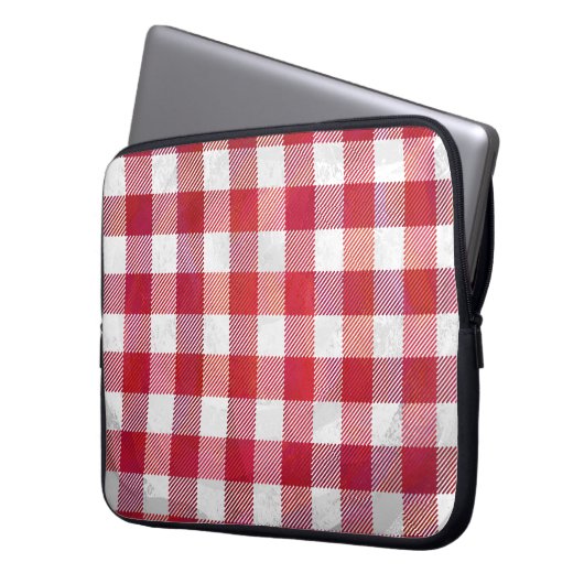 Checked Kariert Red and White Laptopschutzhülle (Vorderseite Links)