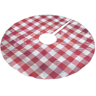 Checked Kariert Red and White Polyester Weihnachtsbaumdecke