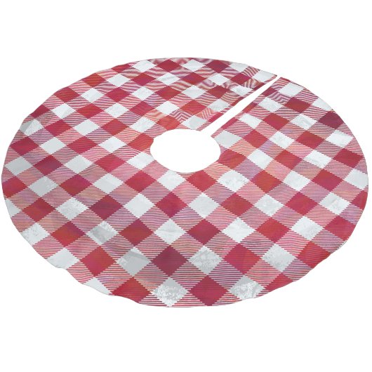 Checked Kariert Red and White Polyester Weihnachtsbaumdecke (Schrägansicht)
