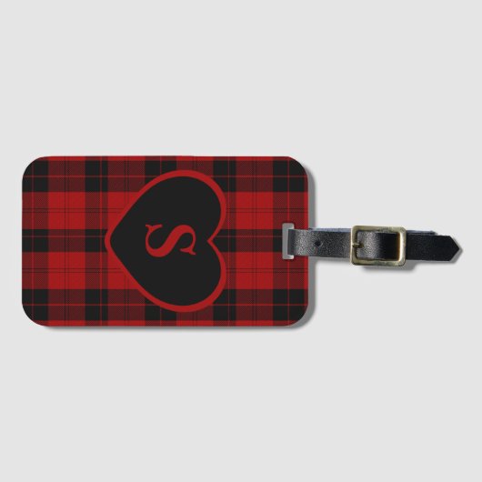 Checked Monogram Christmas Red Buffalo Kariert Gepäckanhänger (Vorderseite (Horizontal))