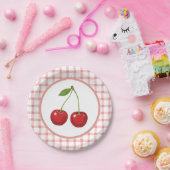 Checked Paper Plates with Cherries for Parties Pappteller (Party)