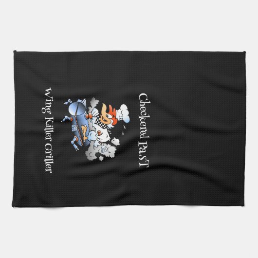 Checked Past Chicken Mascot Griller Custom Geschirrtuch (Horizontal)