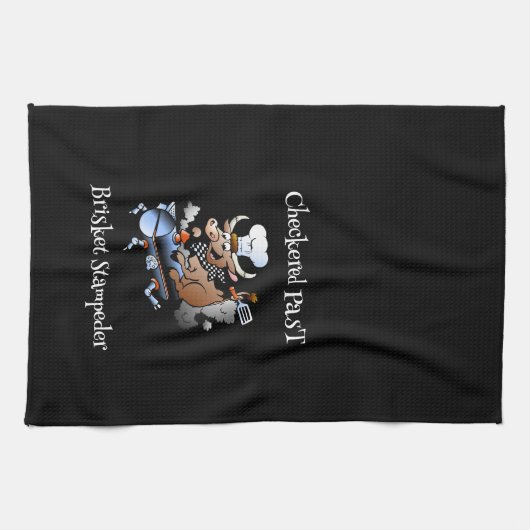 Checked Past Cow Mascot Griller Custom Geschirrtuch (Horizontal)