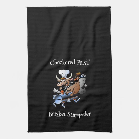 Checked Past Cow Mascot Griller Custom Geschirrtuch (Vertikal)