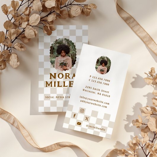 Checked Pattern Social Media Influencer-Foto Visitenkarte