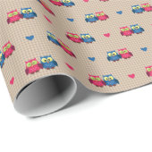 Checked pattern with love owls geschenkpapier (Rolleneckpunkt)