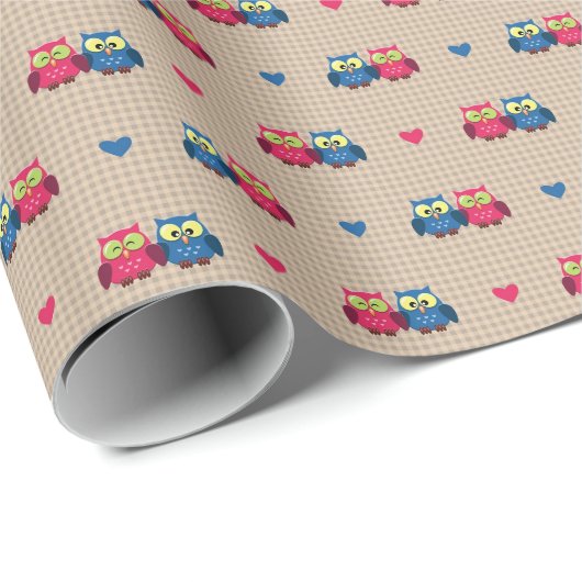 Checked pattern with love owls geschenkpapier (Rolleneckpunkt)