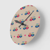 Checked pattern with love owls runde wanduhr (Winkel)