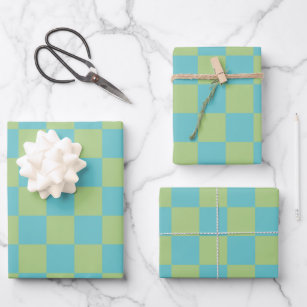 Checked Patterns für Karton in blau und grün  Geschenkpapier Set