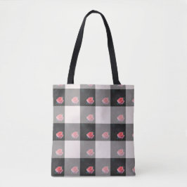 Checked Pink Roses Tote Tasche