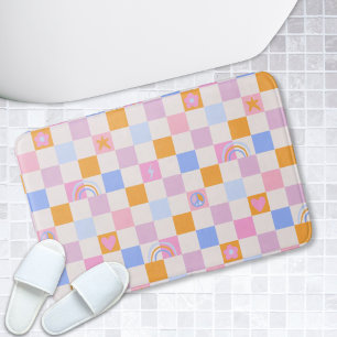 Checked Rainbow Boho Peace Liebe Bath Mat Badematte