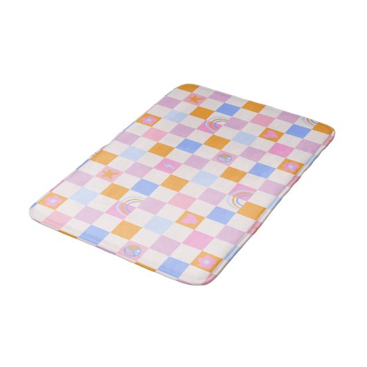Checked Rainbow Boho Peace Liebe Bath Mat Badematte (Schrägansicht)