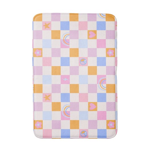 Checked Rainbow Boho Peace Liebe Bath Mat Badematte (Vorderseite Vertikal)