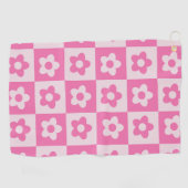 Checked Retro Blume Hot Rosa und Weiß Golfhandtuch (Horizontal)