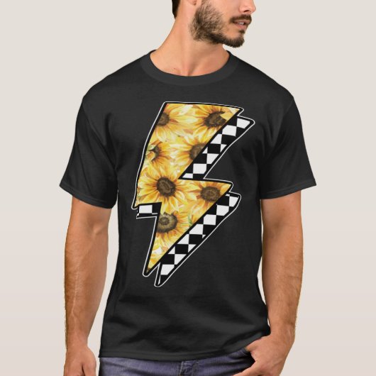 Checked Sunflower Lightning Chess Board T-Shirt (Vorderseite)